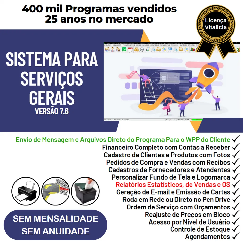 Sistema OS Serviços Gerais com Vendas, Financeiro e Estatistica v7.6 Plus + WhatsApp via OS