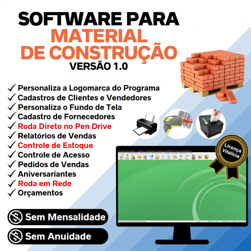Software Para Material De Construção + Vendas E Estoque V1.0