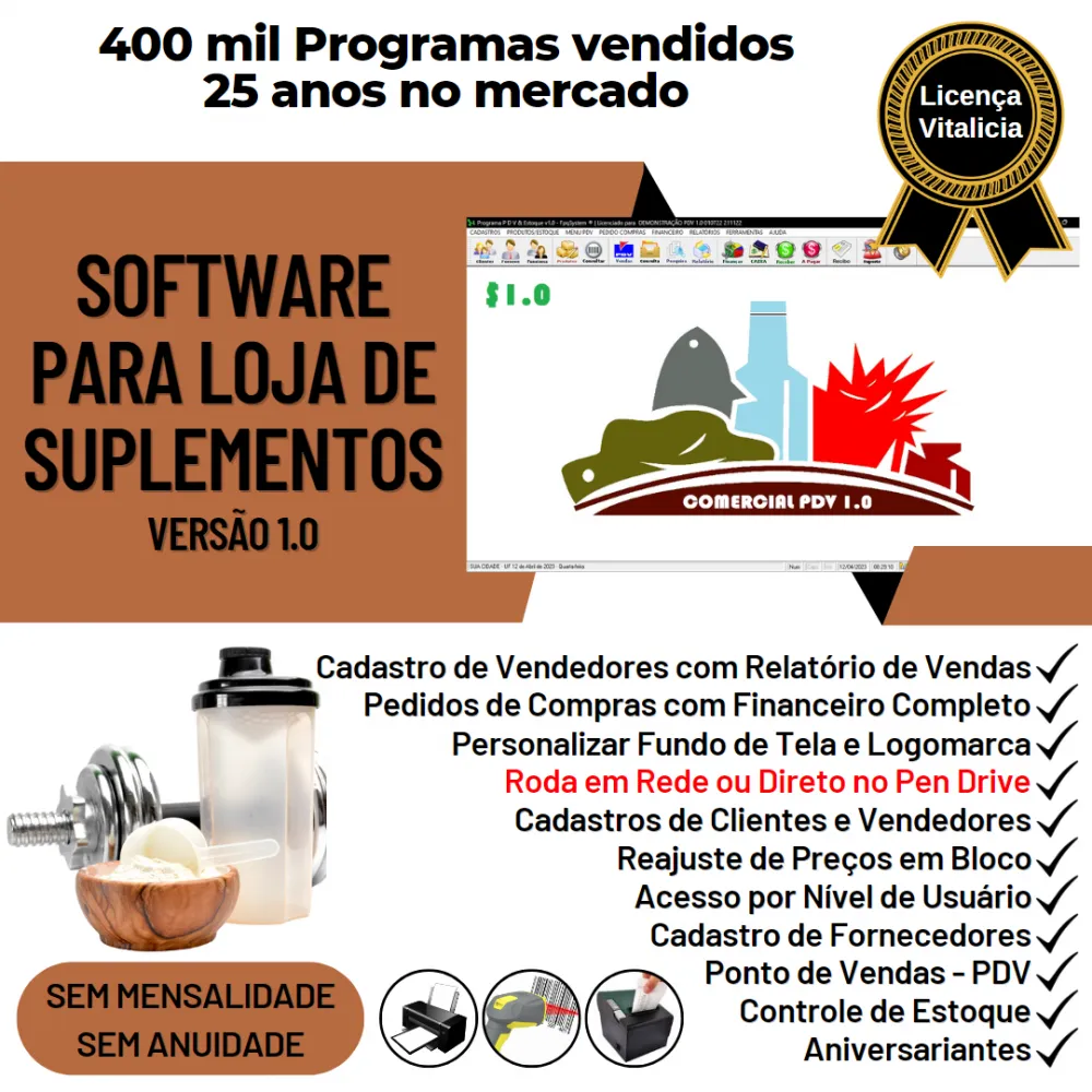 Software Pdv Para Suplementos + Estoque E Financeiro V1.0