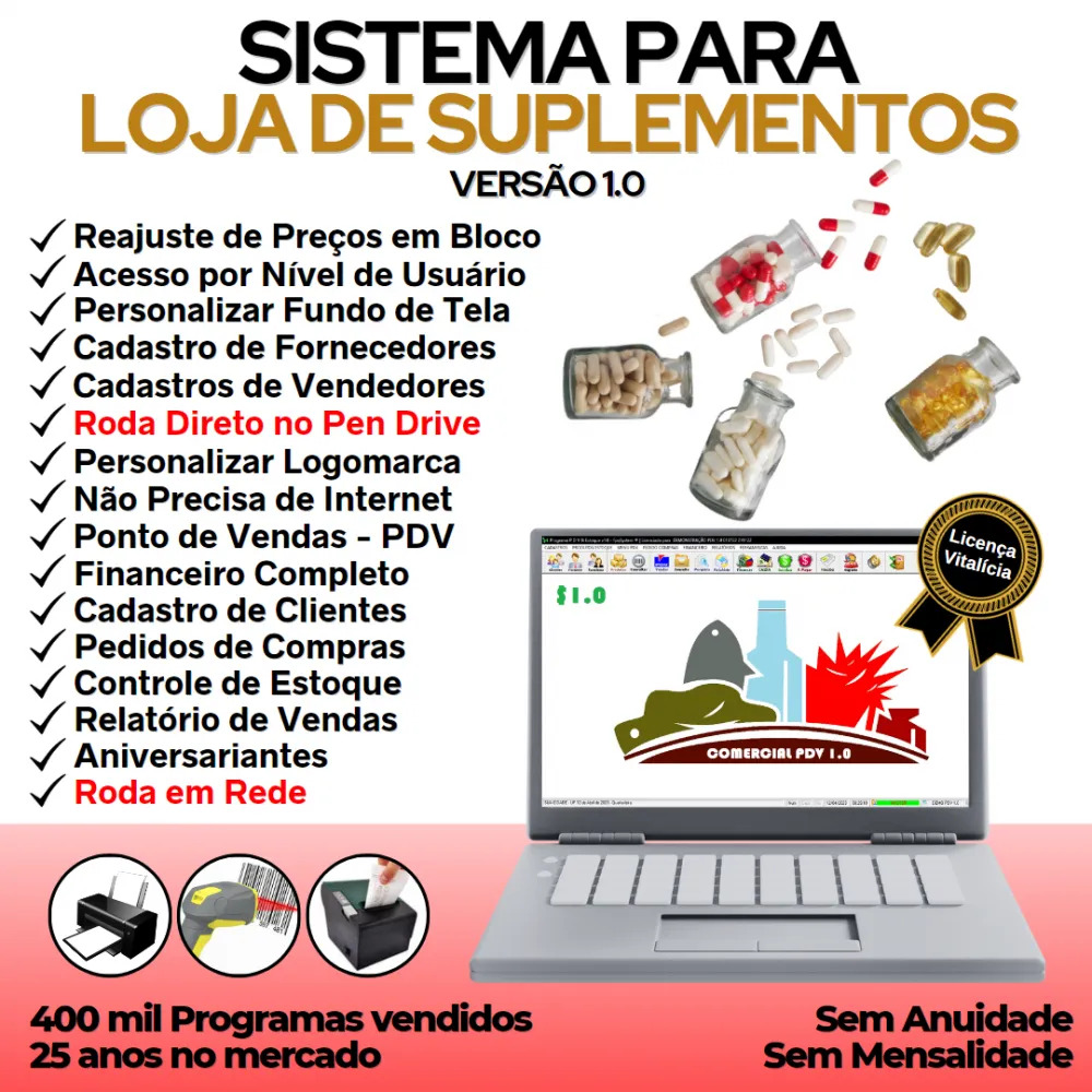 Sistema Pdv Para Suplementos + Estoque E Financeiro V1.0