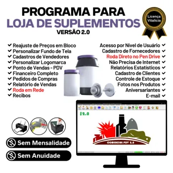 Programa Loja Suplementos Com Pdv, Estoque E Financeiro V2.0