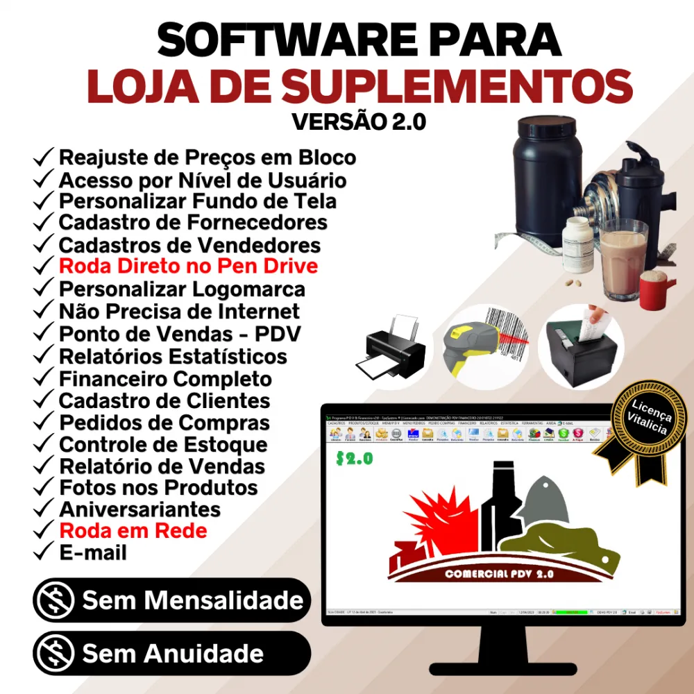 Software Loja Suplementos Com Pdv, Estoque E Financeiro V2.0