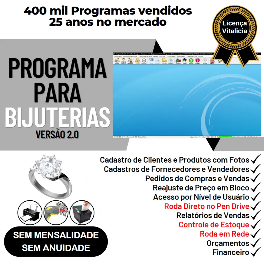 Programa Para Bijuterias Com Estoque + Vendas Financeiro 2.0