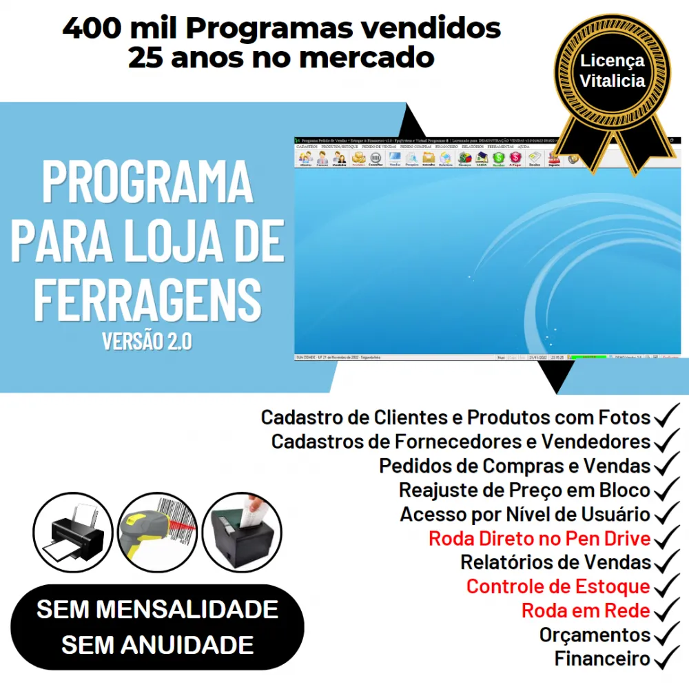 Programa Para Ferragens Com Estoque + Vendas Financeiro 2.0