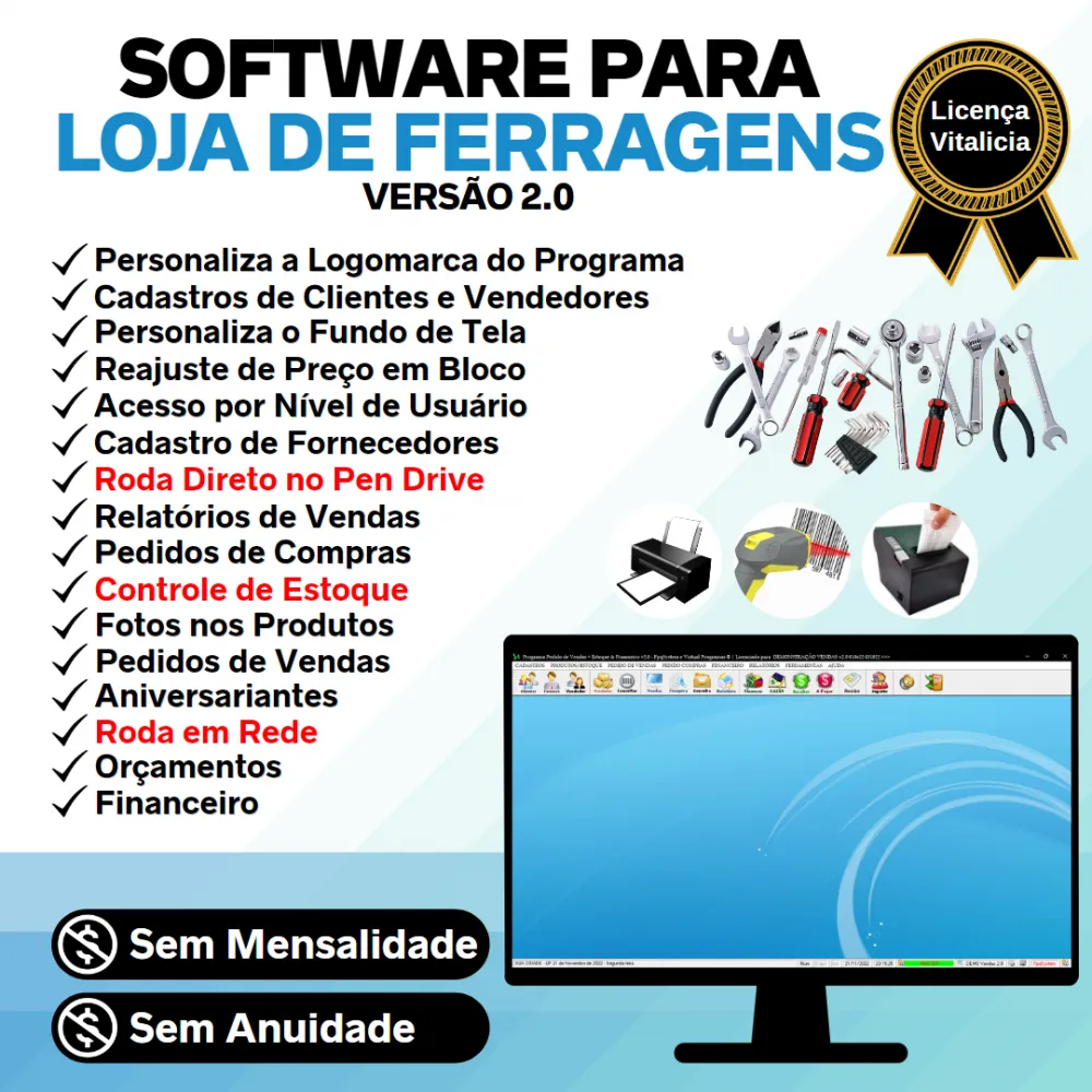Software Para Ferragens Com Estoque + Vendas Financeiro 2.0