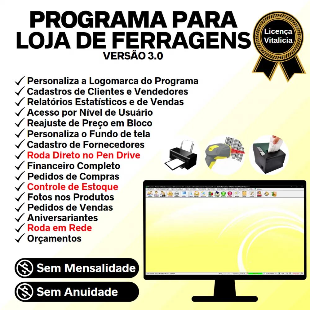 Programa Para Ferragens Com Estoque E Financeiro V3.0 Plus Imagem