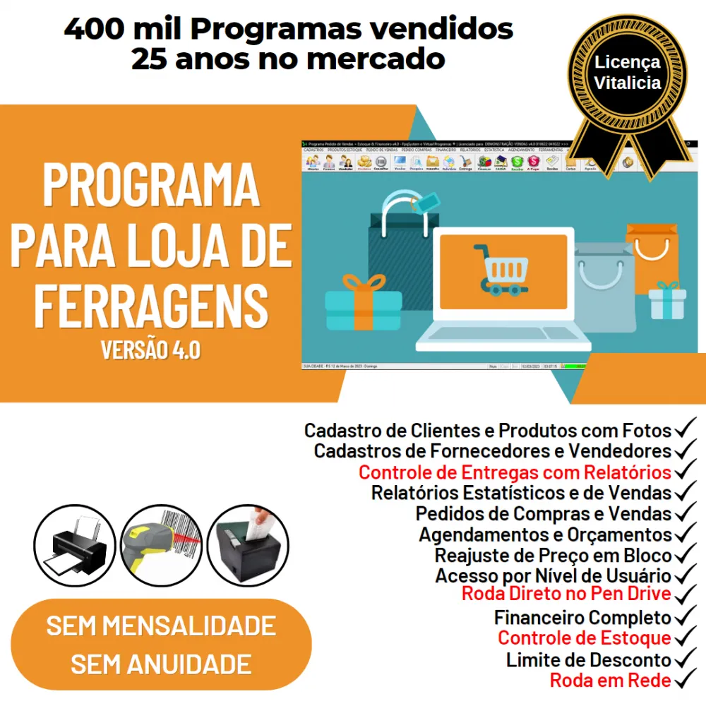 Programa Para Ferragens Com Vendas + Estoque Financeiro V4.0