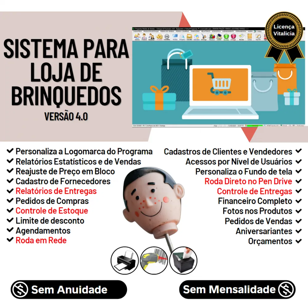 Sistema Para Loja De Brinquedos Com Estoque Financeiro V4.0 Imagem