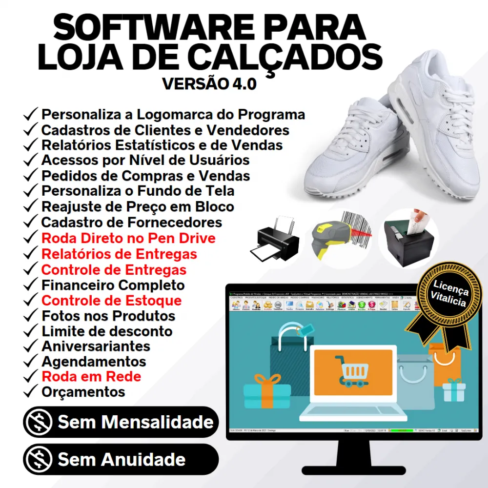 Software Para Loja De Calçados Com Estoque Financeiro V4.0