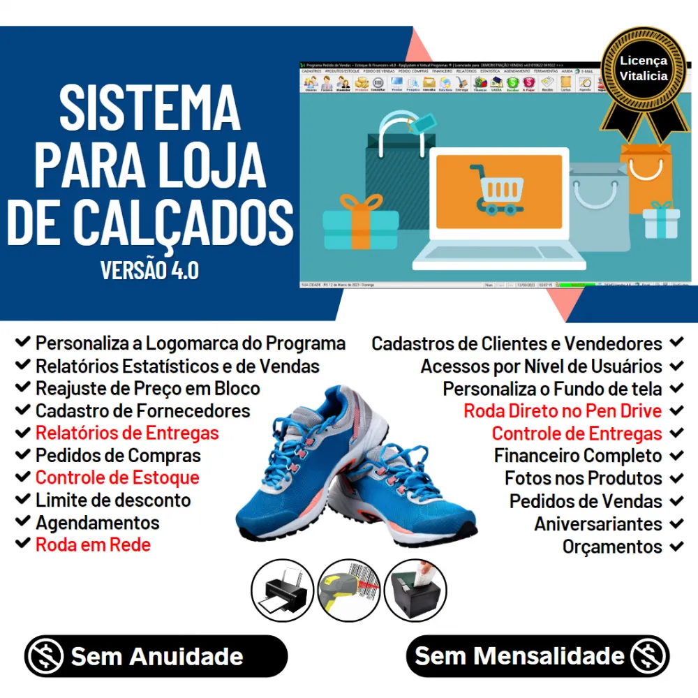 Sistema Para Loja De Calçados Com Estoque Financeiro V4.0
