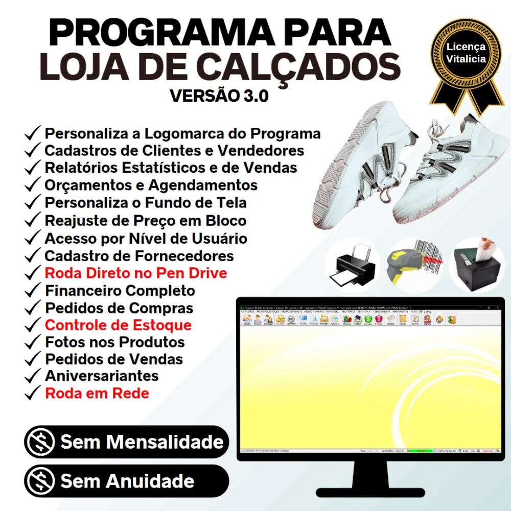 Programa Para Loja De Calçados Com Estoque E Financeiro V3.0 Imagem