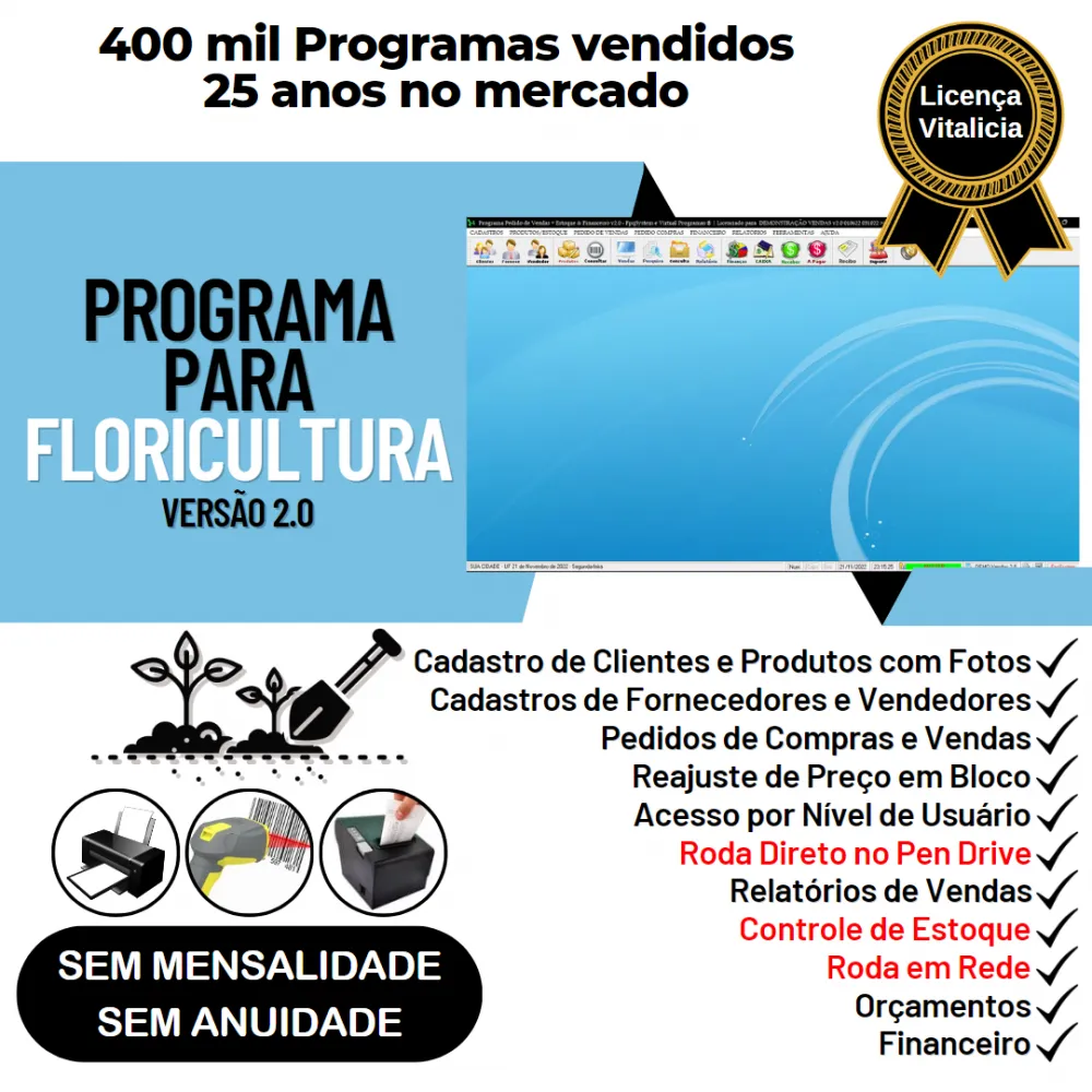 Programa Para Floricultura + Estoque + Vendas Financeiro 2.0 Imagem