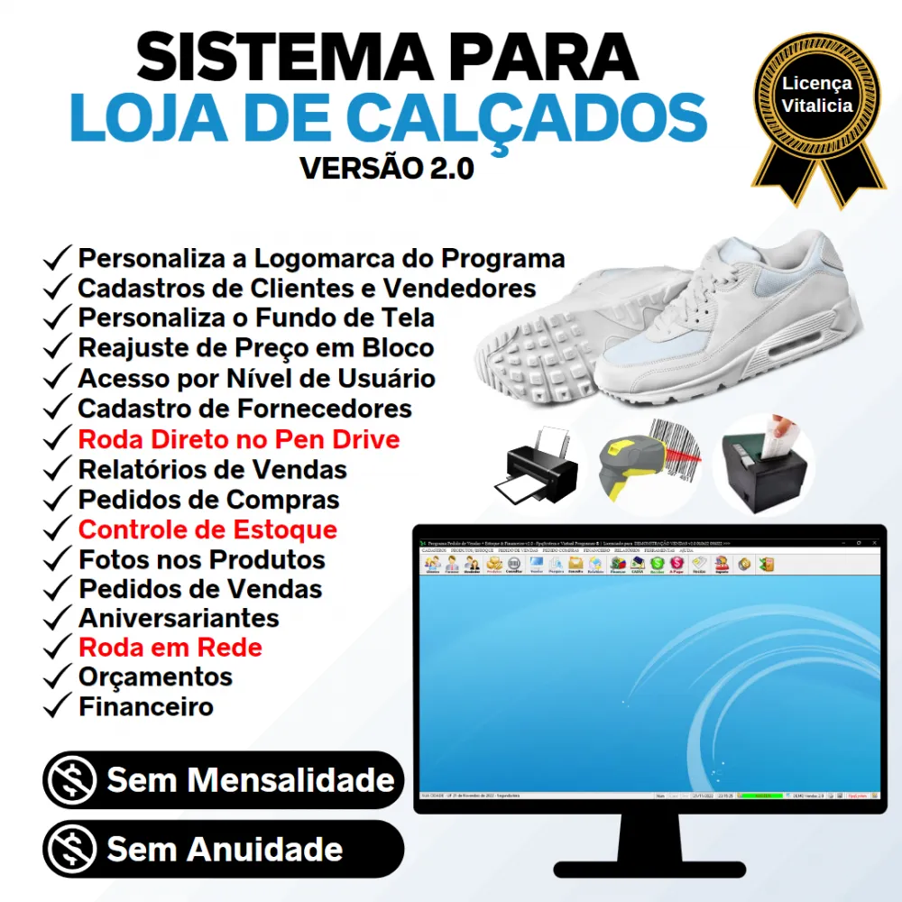 Sistema Loja De Calçados Estoque Com Vendas Financeiro V2.0