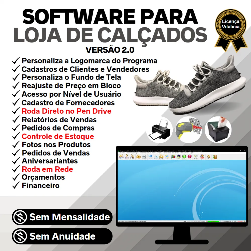 Software Loja De Calçados Estoque Com Vendas Financeiro V2.0