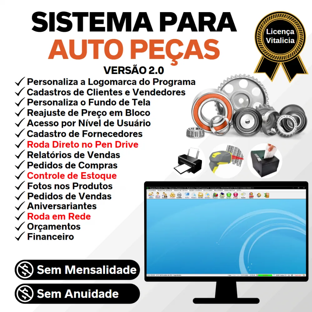 Sistema Para Auto Peças Com Estoque + Vendas Financeiro 2.0