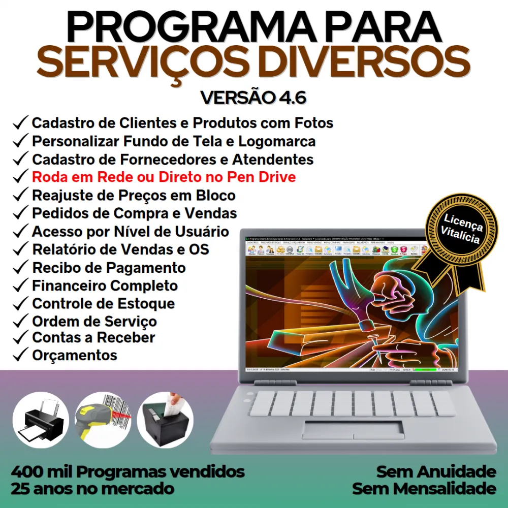 Programa Ordem de Serviços Diversos com Vendas + Financeiro v4.6