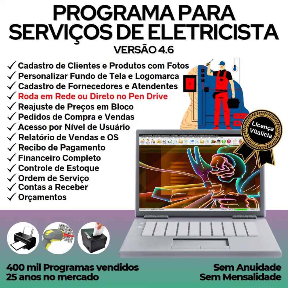 Programa Ordem De Serviços Para Eletricista + Financeiro 4.6