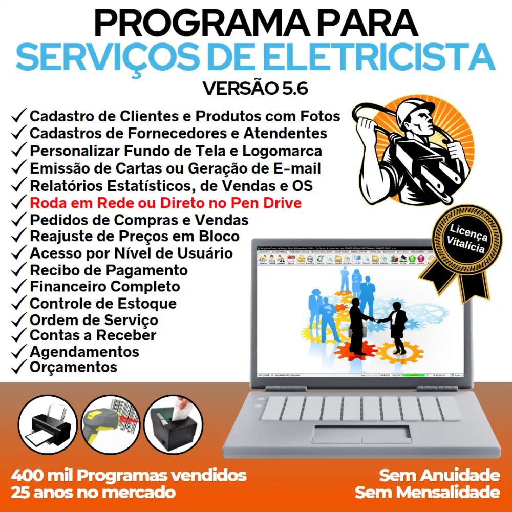 Programa Ordem De Serviço Para Eletricista + Financeiro V5.6