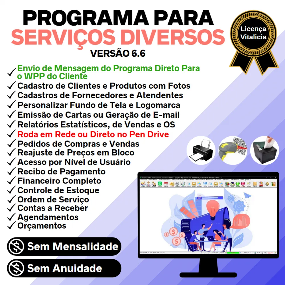 Programa OS Serviços Diversos com Vendas, Financeiro e Estatística v6.6 Plus + WhatsApp