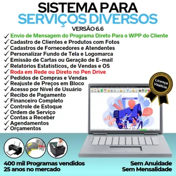 Sistema OS Serviços Diversos com Vendas, Financeiro e Estatística v6.6 Plus + WhatsApp