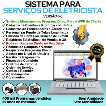Sistema Ordem De Serviços Para Eletricista com Vendas, Financeiro e Estatística v6.6 Plus + WhatsApp