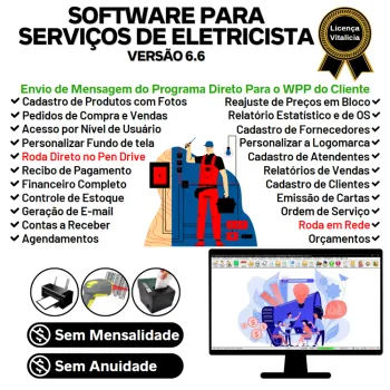Software Ordem De Serviços Para Eletricista com Vendas, Financeiro e Estatística v6.6 Plus + WhatsApp