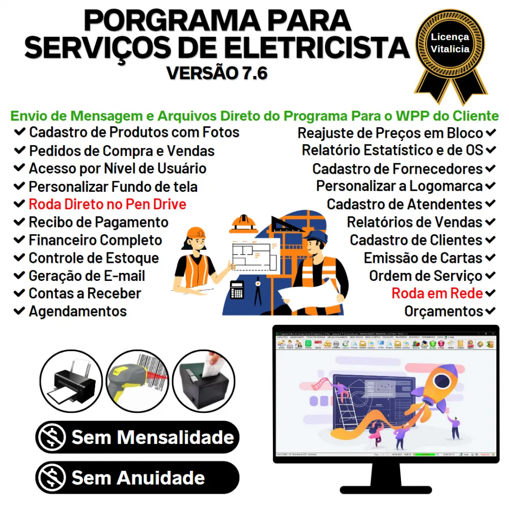 Programa Ordem De Serviços Para Eletricista com Vendas, Financeiro e Estatísticas v7.6 Plus + WhatsApp via OS