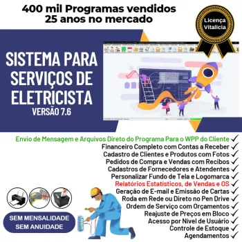 Sistema Ordem De Serviços Para Eletricista com Vendas, Financeiro e Estatísticas v7.6 Plus + WhatsApp via OS