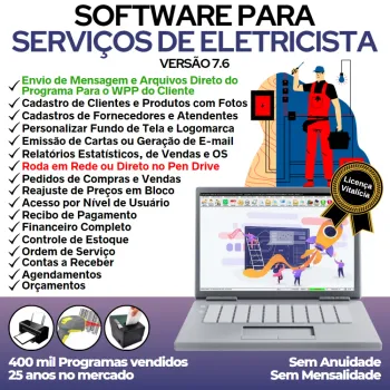 Software Ordem De Serviços Para Eletricista com Vendas, Financeiro e Estatísticas v7.6 Plus + WhatsApp via OS