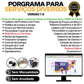 Programa OS Serviços Diversos com Vendas, Financeiro e Estatísticas v7.6 Plus + WhatsApp via OS