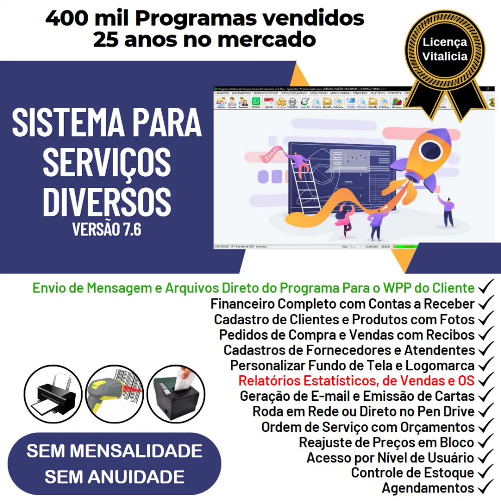Sistema OS Serviços Diversos com Vendas, Financeiro e Estatísticas v7.6 Plus + WhatsApp via OS