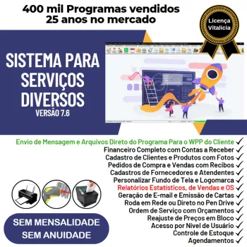 Sistema OS Serviços Diversos com Vendas, Financeiro e Estatísticas v7.6 Plus + WhatsApp via OS