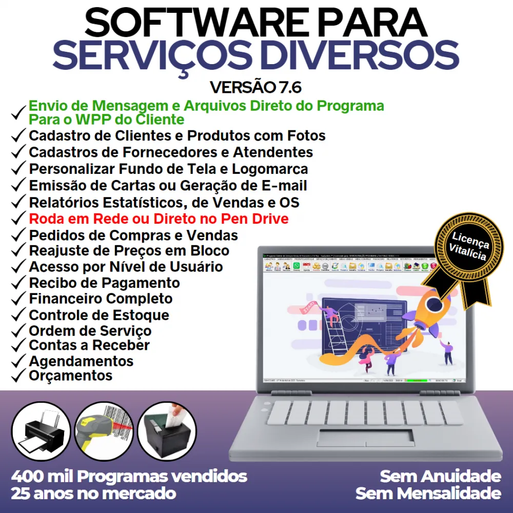 Software OS Serviços Diversos com Vendas, Financeiro e Estatísticas v7.6 Plus + WhatsApp via OS Imagem
