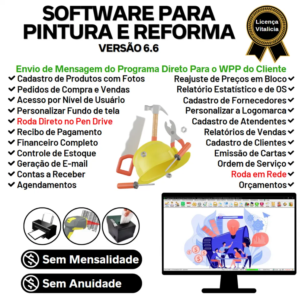 Software Para Serviços De Pintura E Reforma com Vendas, Financeiro e Estatística v6.6 Plus + WhatsApp Imagem