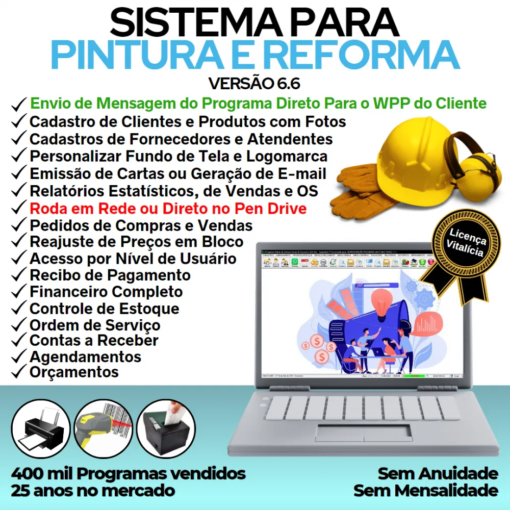 Sistema Para Serviços De Pintura E Reforma com Vendas, Financeiro e Estatística v6.6 Plus + WhatsApp