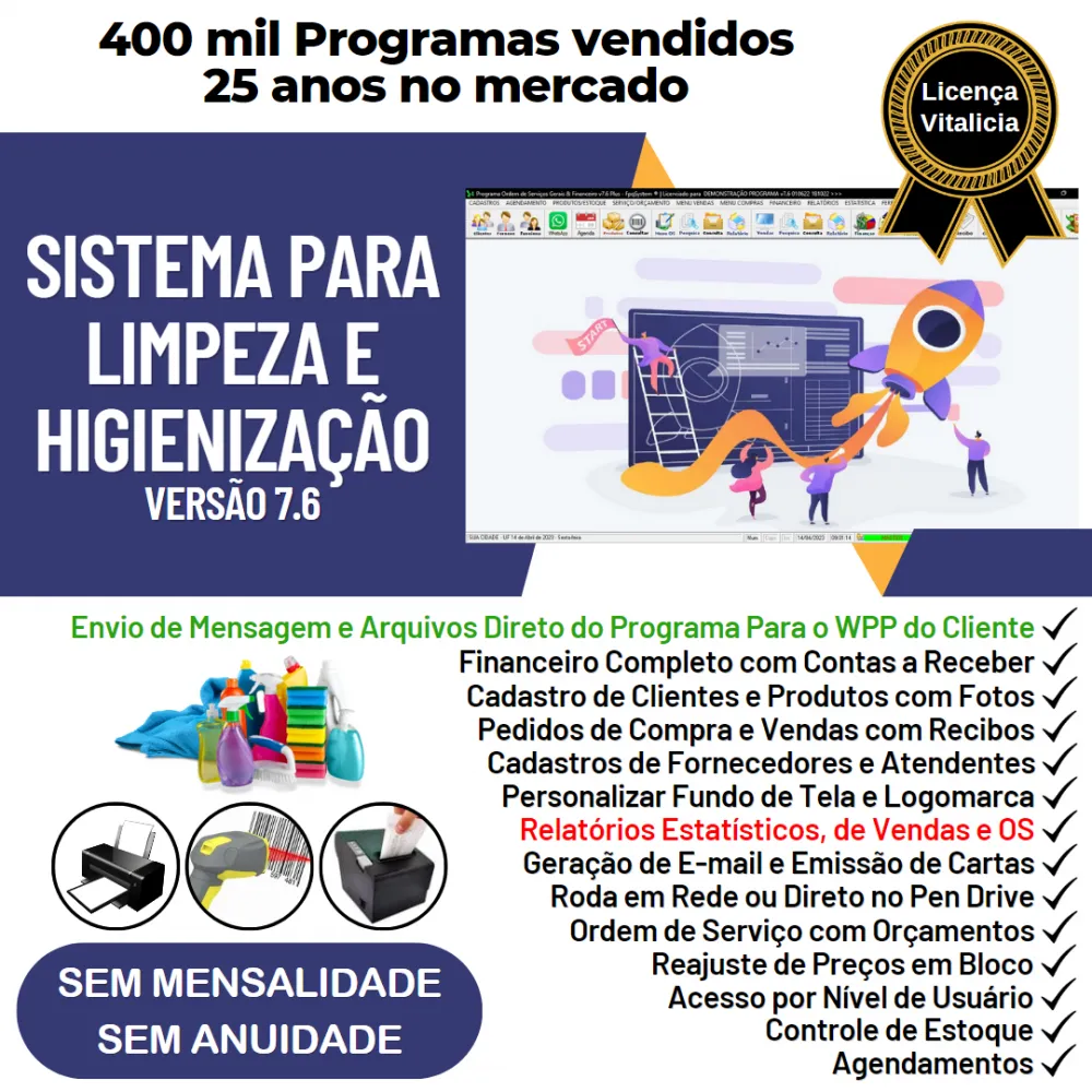 Sistema para Serviços De Limpeza E Higienização com Vendas, Financeiro e Estatísticas v7.6 Plus + WhatsApp via OS