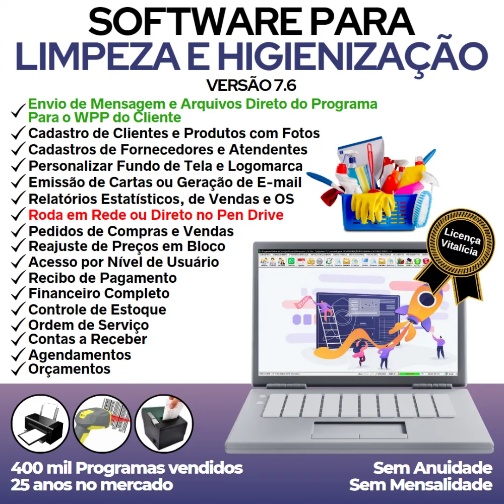 Software para Serviços De Limpeza E Higienização com Vendas, Financeiro e Estatísticas v7.6 Plus + WhatsApp via OS