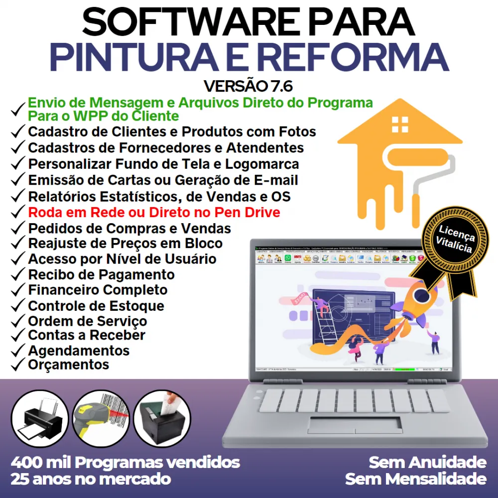 Software Para Serviços De Pintura E Reforma com Vendas, Financeiro e Estatísticas v7.6 Plus + WhatsApp via OS Imagem