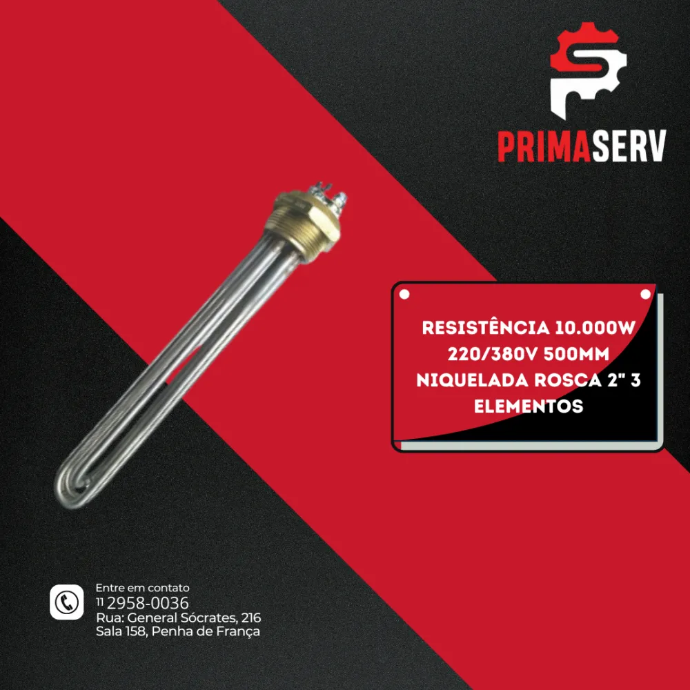 RESISTÊNCIA 10.000W 220/380V 500MM NIQUELADA ROSCA 2" 3 ELEMENTOS