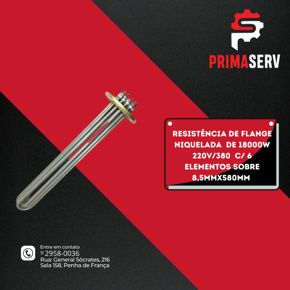RESISTÊNCIA DE FLANGE NIQUELADA  DE 18000W 220V/380  C/ 6 ELEMENTOS SOBRE 8,5MMX580MM - AUTO BAUMER