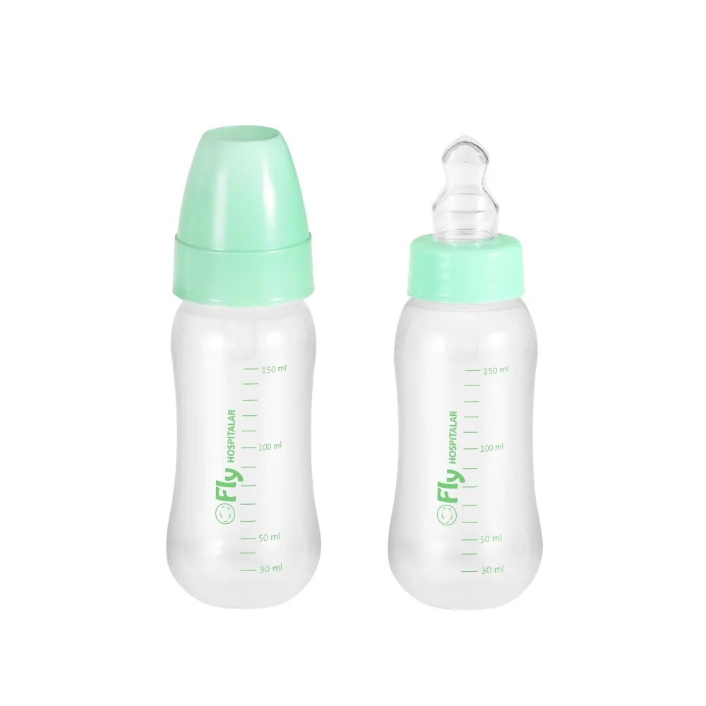 Mamadeira hospitalar autoclavável 150ml, com bico ortodôntico em silicone. Em polipropileno, atóxico, livre de Bisfenol-A, gargalo super higiênico, sem reentrâncias, sem desenhos, resistente à autocla