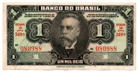 C001 - 1 Cruzeiro (1 Mil Réis Reaproveitada no Cruzeiro) - Assinada a mão / Autografada -  1° Estampa - Série 349 - Campos Salles - Data: 1944 - BC