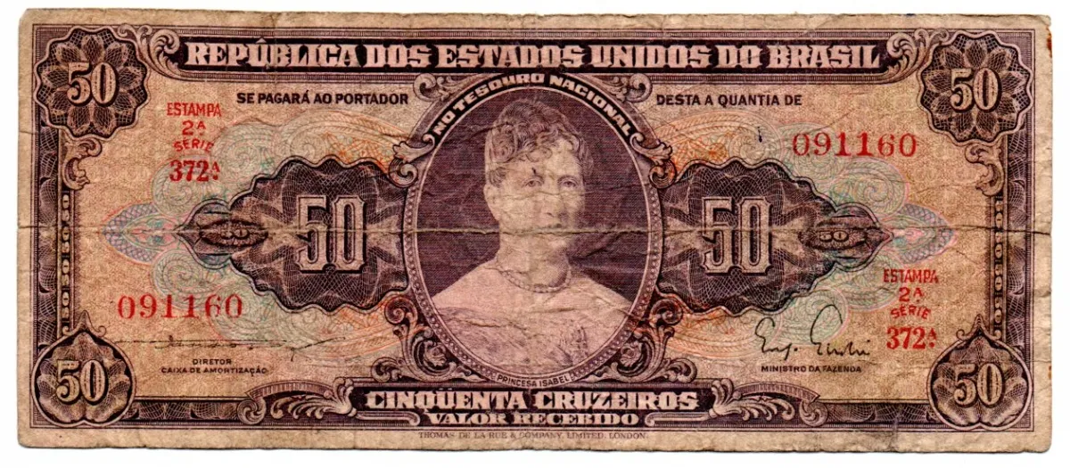C091 - 50 Cruzeiros - 2° Estampa - Série 372 - Princesa Isabel - Data: 1955 - R
