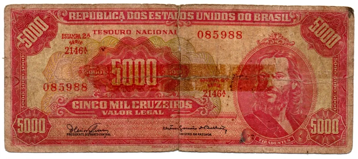 C110 - 5000 Cruzeiros - 2° Estampa - Série Aleatória - Tiradentes - Data: 1965 - UTG