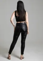Calça Bengaline Resinada Cigarrete Sawary Feminina Preta - Foto 2