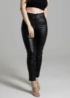 Calça Bengaline Resinada Cigarrete Sawary Feminina Preta - Foto 4