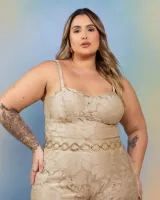 Conjunto Top Calça Renda Diva's Voga Caqui - Foto 3