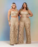 Conjunto Top Calça Renda Diva's Voga Caqui - Foto 4