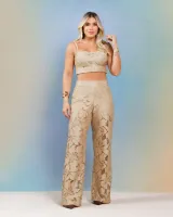 Conjunto Top Calça Renda Diva's Voga Caqui - Foto 5