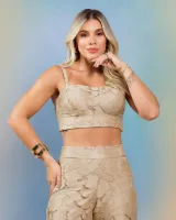 Conjunto Top Calça Renda Diva's Voga Caqui - Foto 7